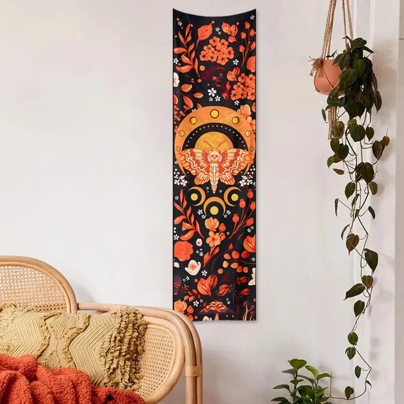 Vertical Bar Celestial Moon Phase Butterfly Flower Tapestry Bohemian Long Wall Tapestry Bedroom Window Living Room Home Decor