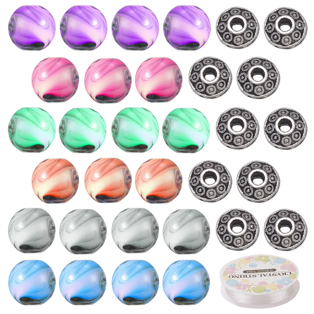 

1Set DIY Bracelet Beads Acrylic Round Beads Necklace Making Alloy Spacer Bead Versatile Jewelry Making Supplies