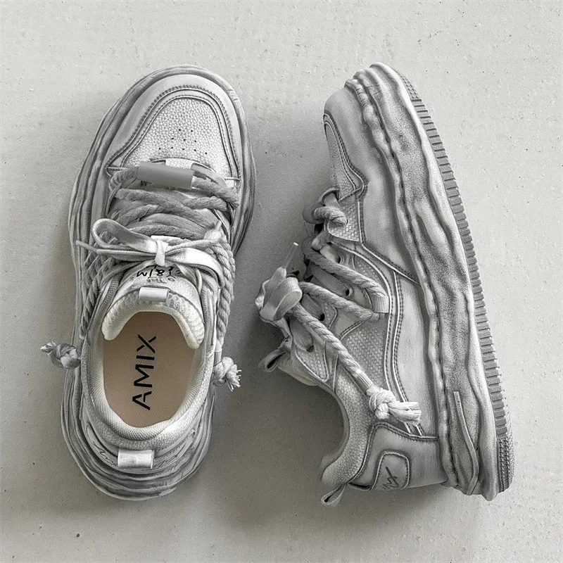 Women Shoes Men Vintage Y2K Dirty White Punk Hip-hop Skateboard Shoes Unisex Fashion Sneakers Couples Outdoor Sports Casual Shoe