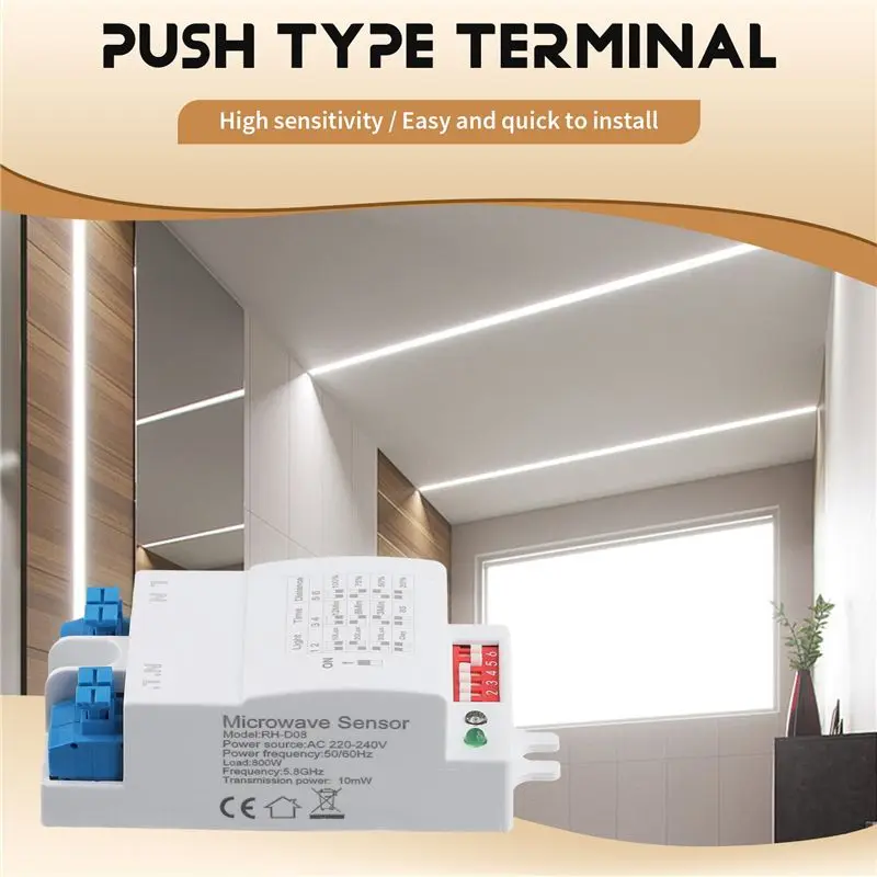 HHTL 5.8Ghz Microwave Radar Sensor Switch Controller 5-8M Human Body Induction On/Off AC220-240V LED Light Sensor Switch