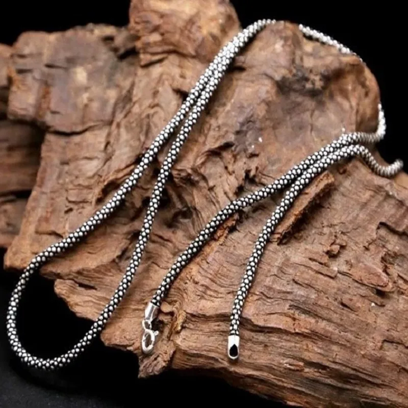 BOCAI New  S925 Silver Italian Chain Fashion Man and Woman Necklace Retro All-match 3MM Corn Sweater Chain