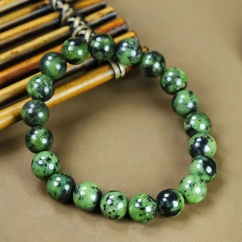 

Natural Dark Green Jade Live Magnetic Single Ring Bracelet, The Same Simple Round Bead Bracelet for Men and Women