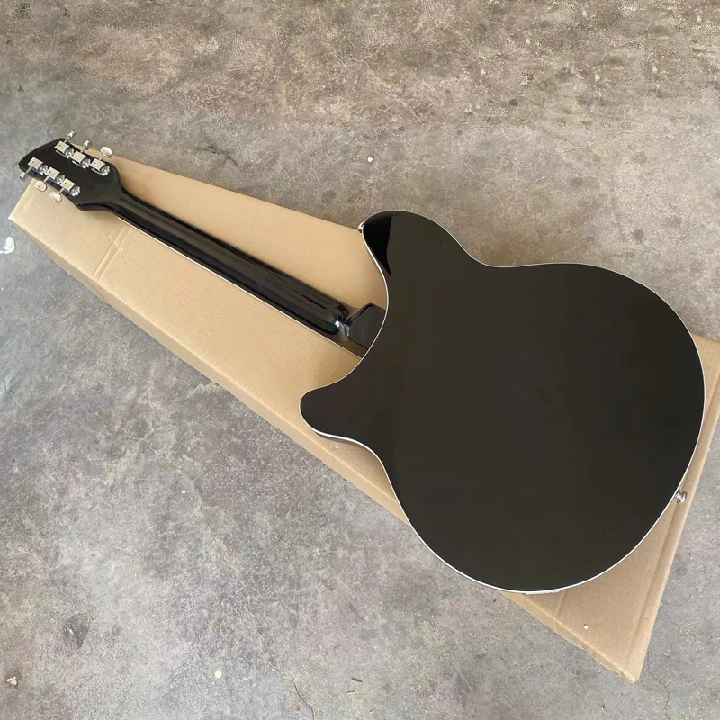 Semi Hollow Body 6 Sting Electric Guitar Black Color, R Shaped Tailpiece, 24F, Rosewood Fretboard, High Quality Guitarra