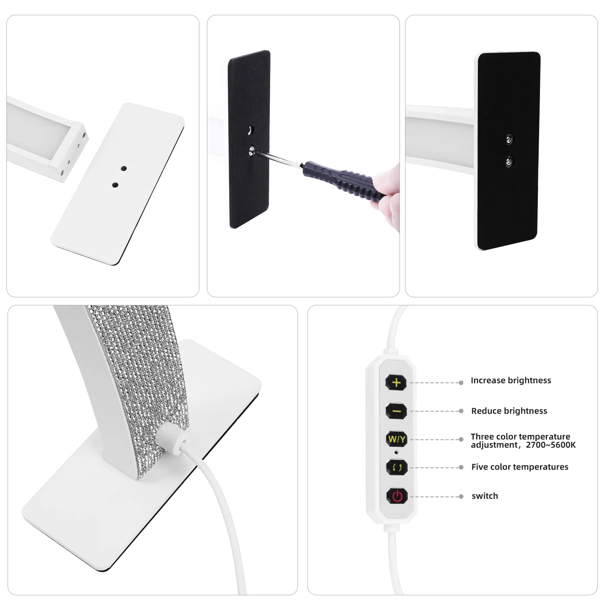 55 cm Halbmondlicht für Nagelschreibtisch, Make-up-Schreibtischlampe, Farbtemperatur 2700 K–6000 K, Salon und Zuhause (Kristalldiamant)