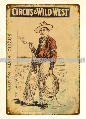 1914 cowboy Barton Bros Circus Wild West metal tin sign wall art posters