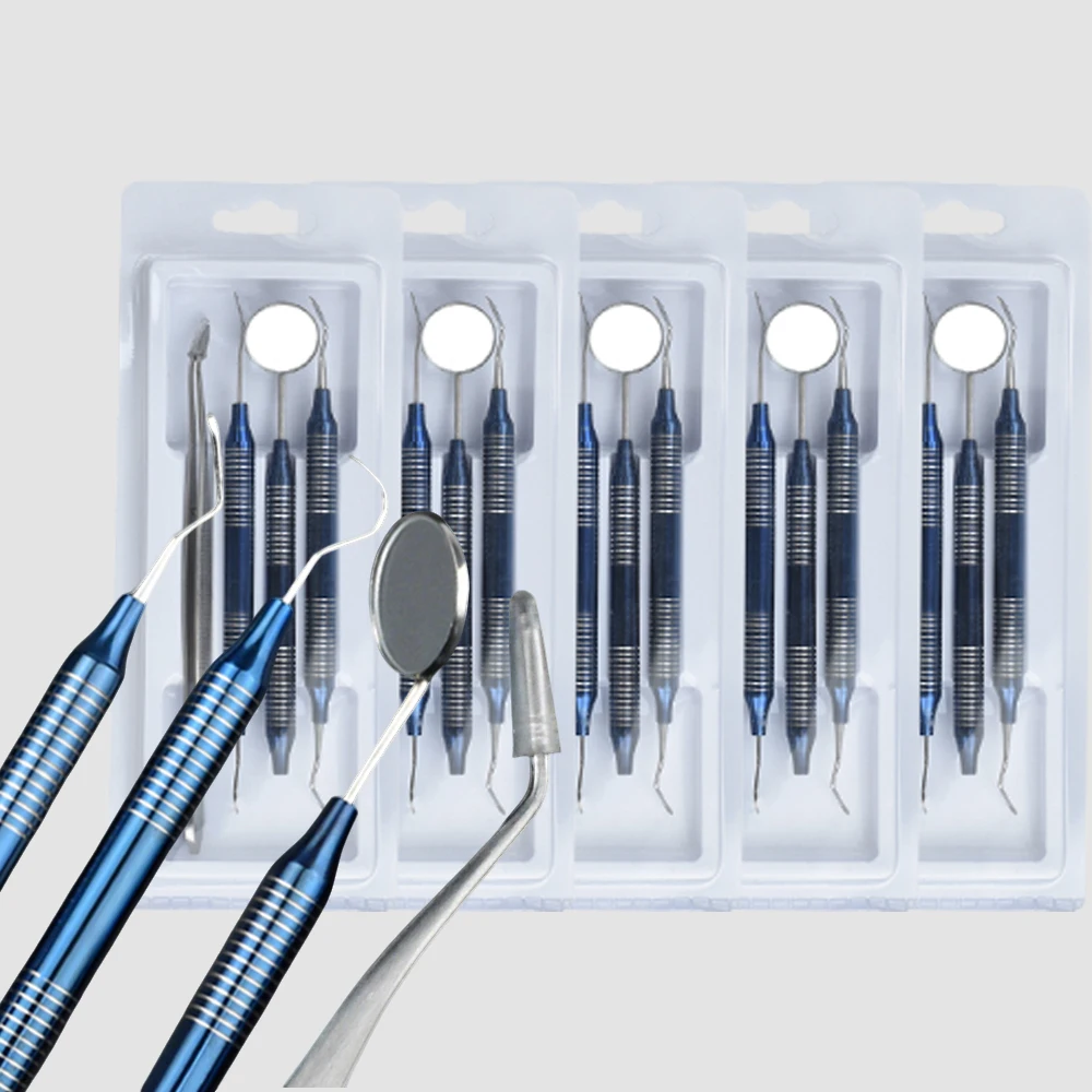 5 Sets High Quality 4 Piece Dental Explorer Probes and Tartar Scrapers for Calculus Plaque Removal Teeth Cleaning Supplies