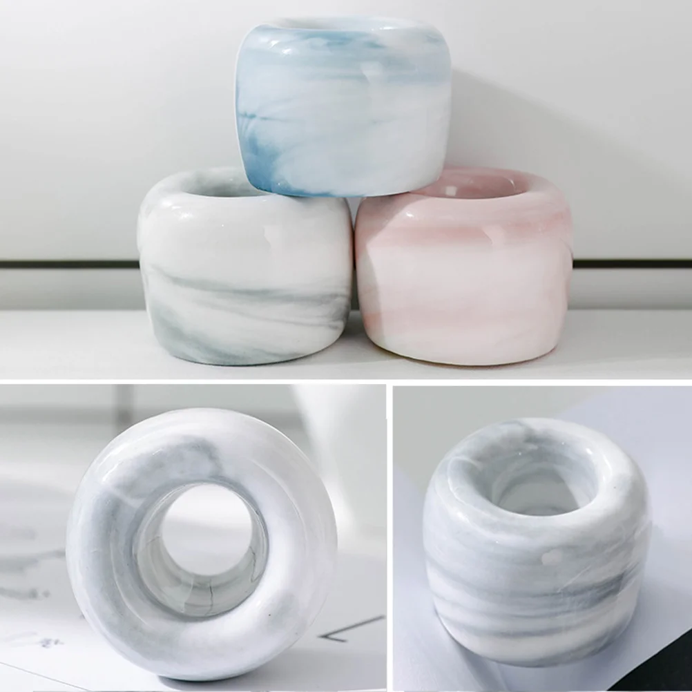 2 Pcs Toothbrush Holder Marble Organizer Simple Ceramic Ring Rack Stand Grey Lovers