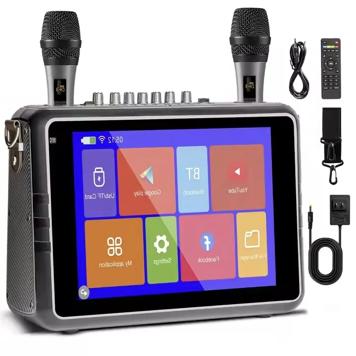 

2024 Best Selling Dual 4'-Inch Screen Video Portable Speaker Home Theater Sound System Speaker Karaoke Microphone Speaker