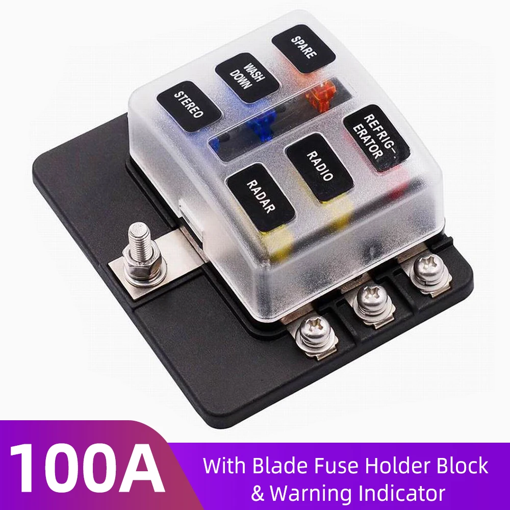 

6 Ways Car Blade Holder Fuse Box With LED Indicator Light 12V 32V Screw Binding Post Fuse For Car Boat Marine Universal