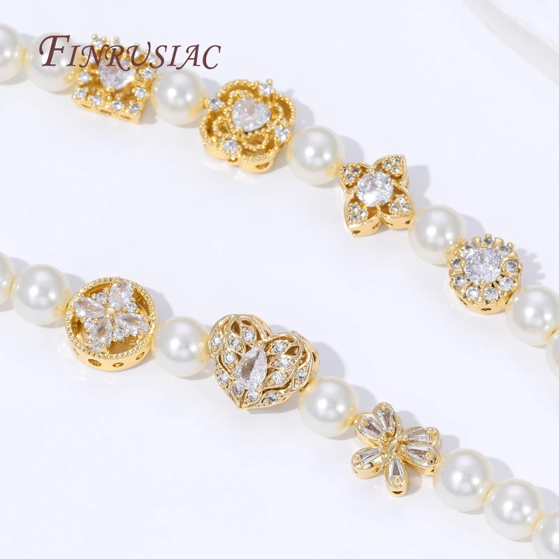 Perline di zirconi in ottone placcato oro 18 carati, perline distanziatrici a forma di cuore per forniture per la creazione di gioielli, perline separatori in metallo, accessori per braccialetti