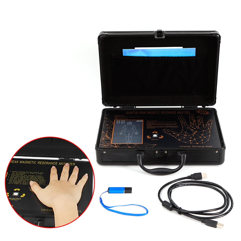 Máquina analisadora quântica portátil preta, scanner de bem-estar não invasivo com chip de 8 núcleos para uso clínico e em loja