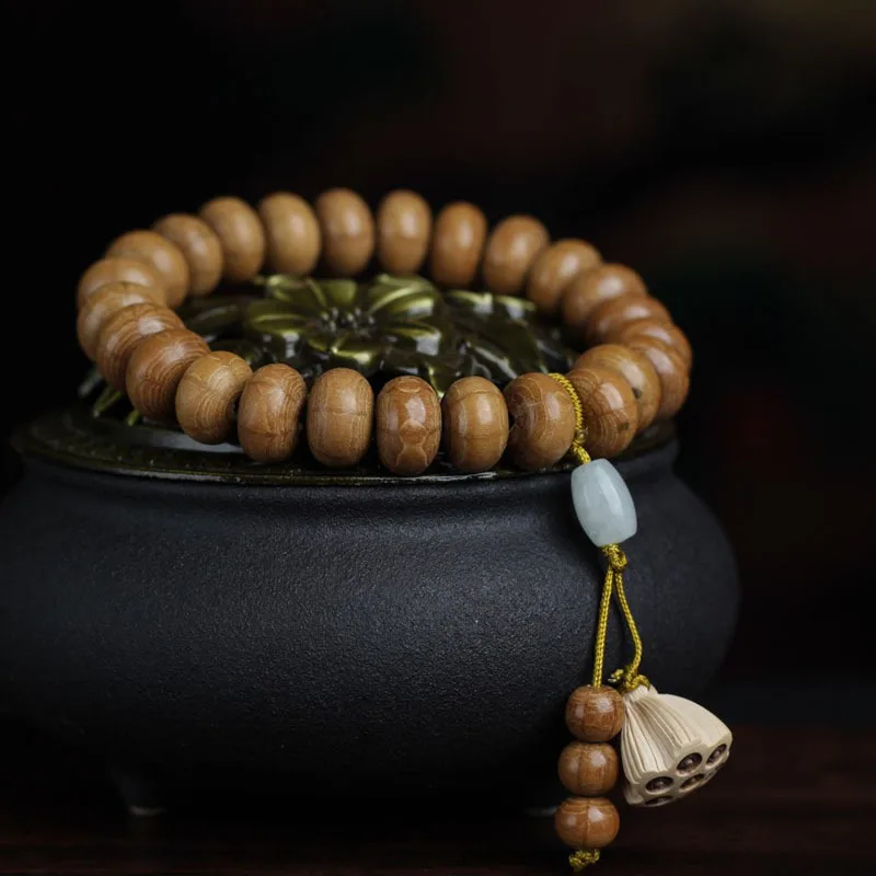 

Natural Abelia Old Materials Single Circle Bracelet Antique Watermelon Pattern Lotus Seedpod Dragonwood Cultural Artifact Prayer