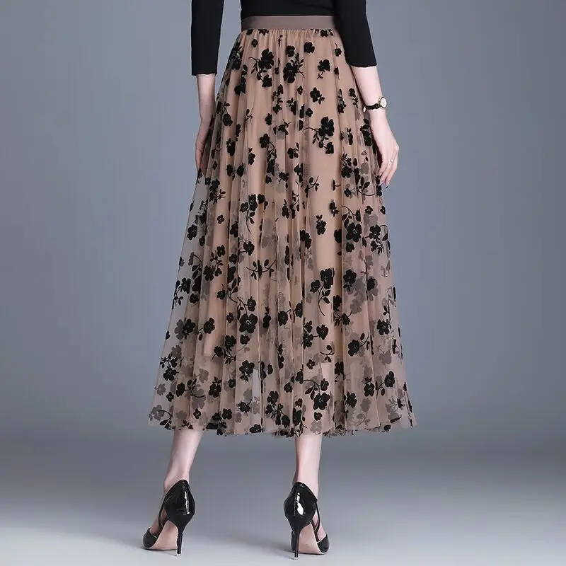 Luxury Fashion Vintage Harajuku Slim Women's Clothes Loose Pleated Skirt Print A-line High Waist Elastic Design Patchwork Skirts