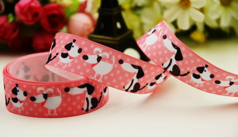 22mm 25mm 38mm 75mm Dog print Cartoon printed Grosgrain Ribbon party decoration 10 Yards X-02891