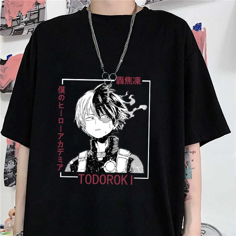 Hot Sale Anime Todoroki Shoto Graphic Printed T-Shirt Men's Outdoor Street Cool Shirt Loose Casual Anime T-Shirt Tops