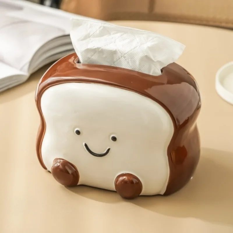 Creative Cartoon Toast Ceramic Tissue Box Cover Cute Aesthetic and Luxurious Home Decor for Living Room Bathroom Gift Idea
