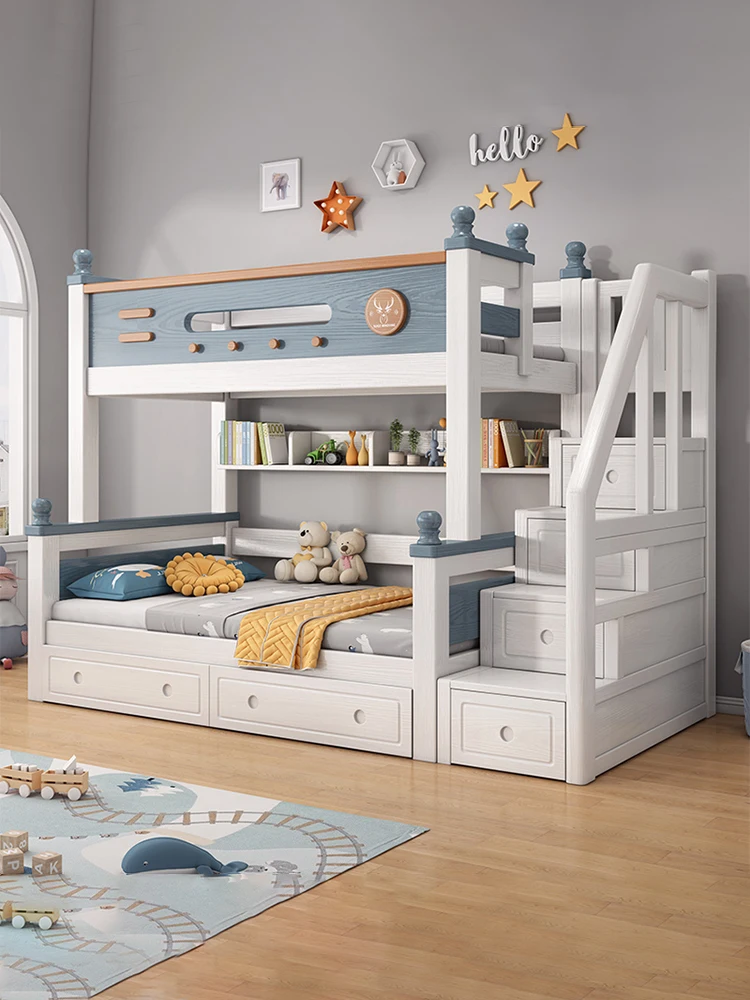 Rubber wood solid wood Children's bed Bunk bed High  low bed Mother and child Sister  Storage