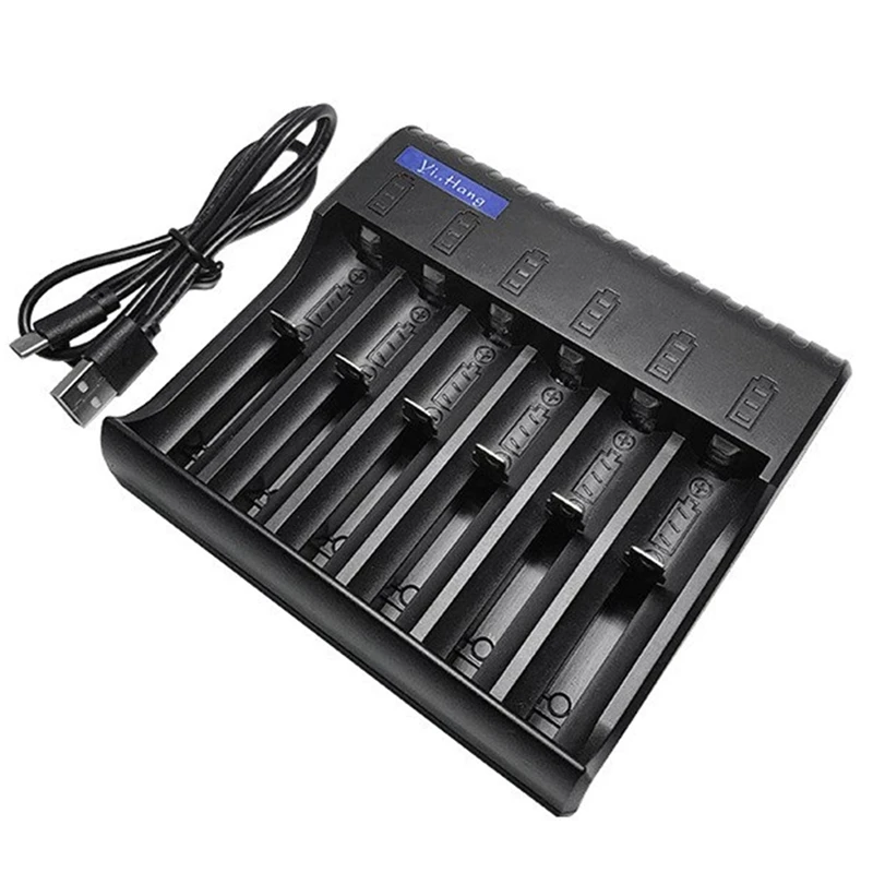 6 Slot Electric Battery Charger Black Smart LED Indicator USB Charger AA/AAA Nimh/Nicd Rechargeable Battery Charger