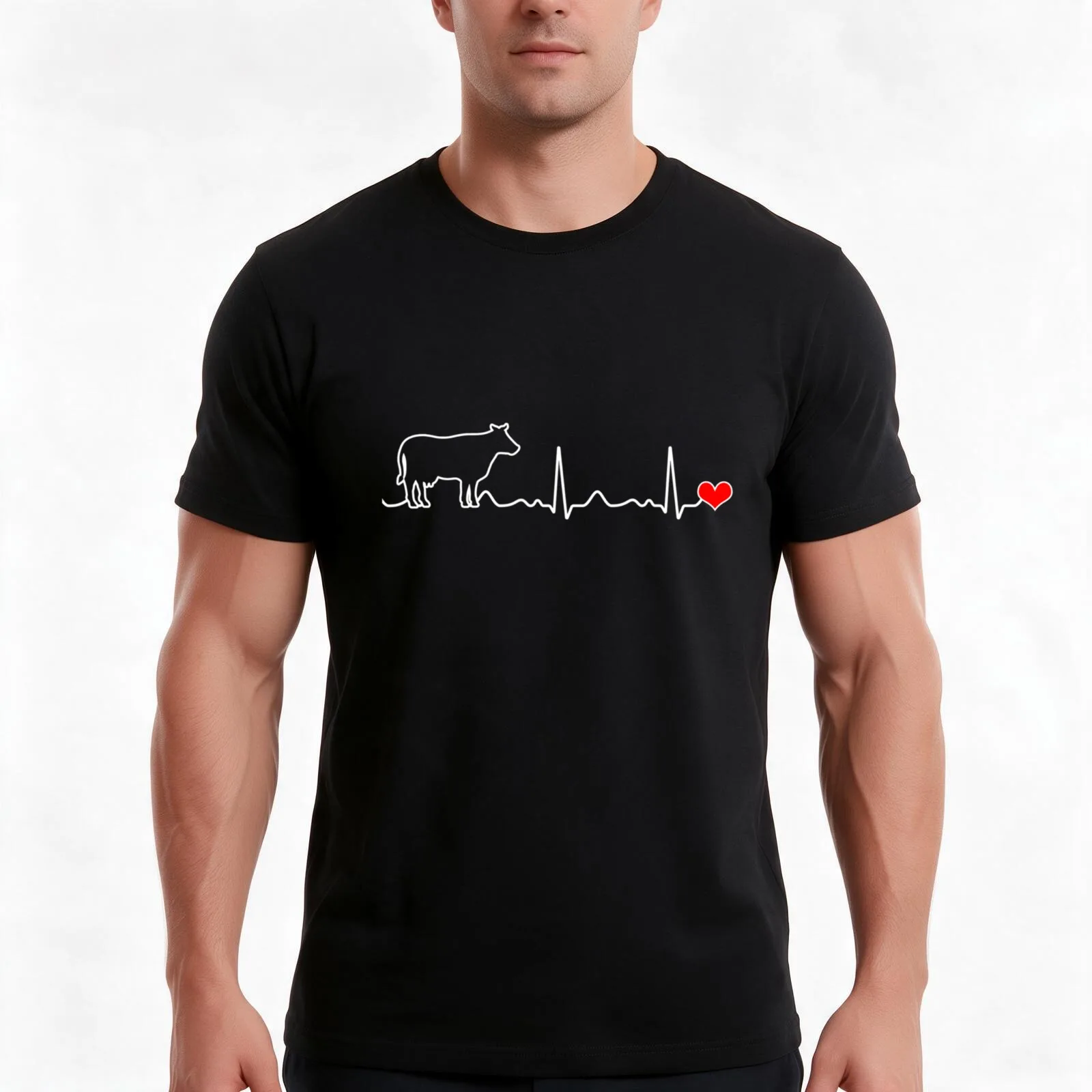 I Love My Cow Valve EKG Heartbeat Heart Patient T-Shirt Summer Casual Cotton Tee Oversized Streetwear Tops Unisex Men Women