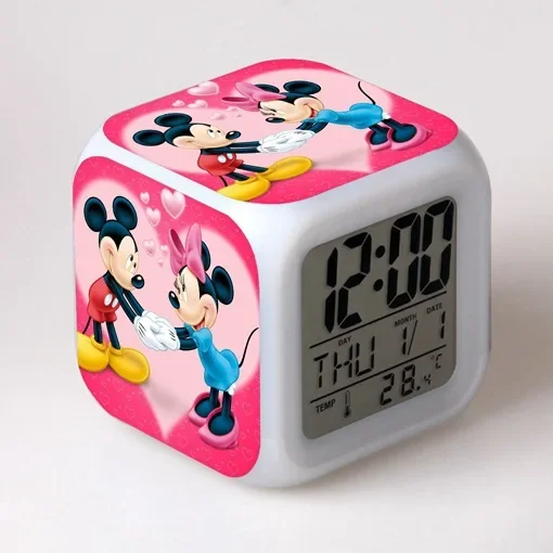 MINISO Disney's New Cartoon Mickey Minnie Donald Duck Colorful Alarm Clock Color-changing LED Alarm Clock The Best Birthday Gift