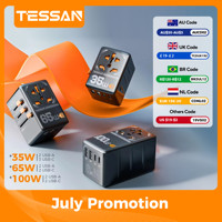 TESSAN 100W GaN Universal Travel Adapter with USB &Type C Fast Charging International Plug Adapter EU/UK/USA/AUS Plug for Travel