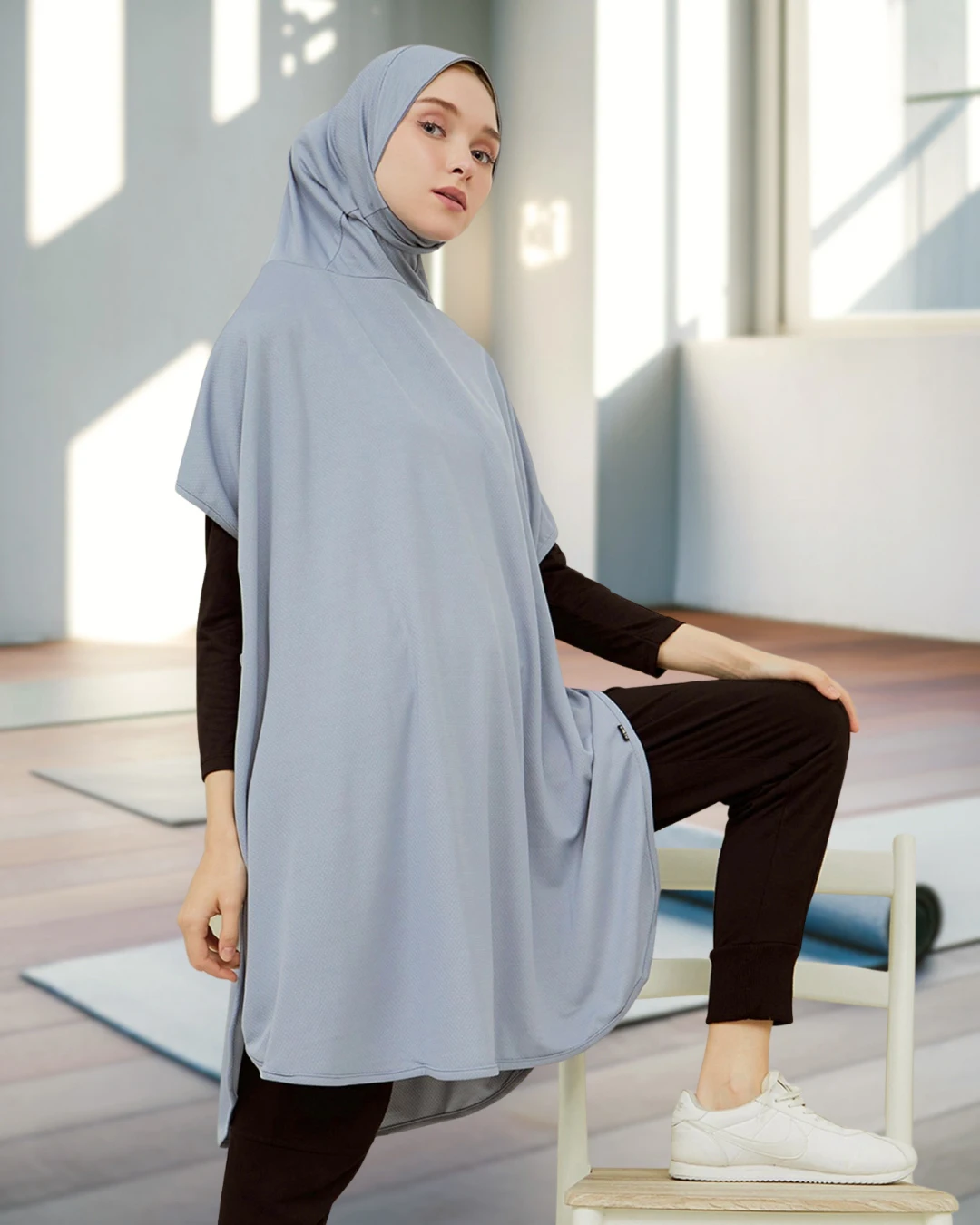 

Large Size Sport Hooded Hijab Quick-drying Scarf Instant Hijab for Muslim Women Easy Wear Sports Wear Woman Gym