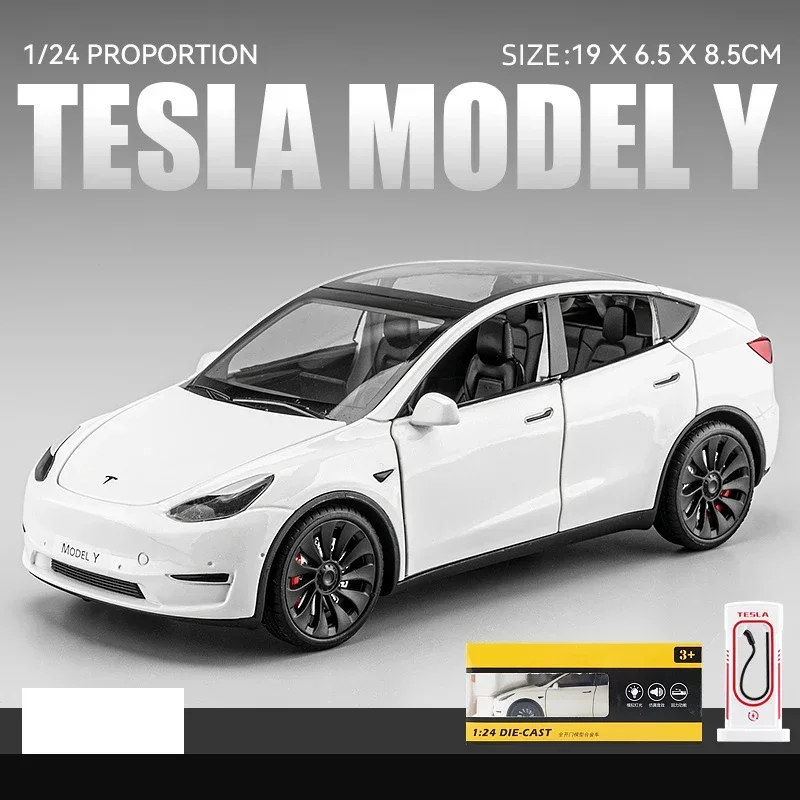 1:24 Tesla Model Y Model 3 Model S Metal Alloy Diecast Toy Car Model Sound And Light Children\'s Toy Collectibles Birthday Gifts