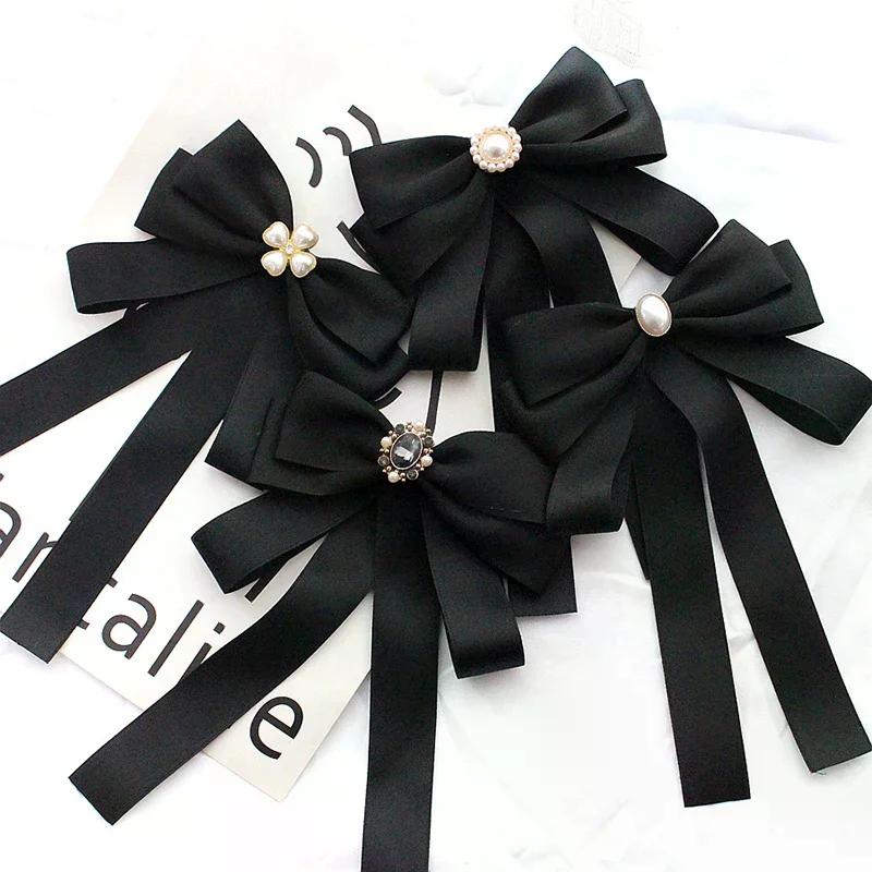 

Рубашка с бантом, брошь, галстук, женская черная школьная форма для студентов колледжа, выпускной темперамент, булавка для воротника