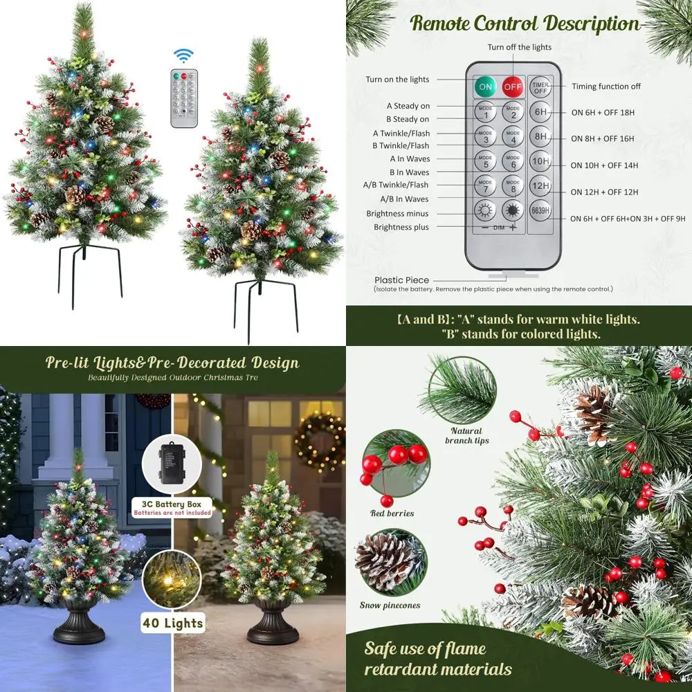 

Многоцветный набор рождественских елок с питанием от батареи и предварительной подсветкой, 24,5-дюймовый уличный матовый набор с пультом дистанционного управления и таймером для праздничного сезона