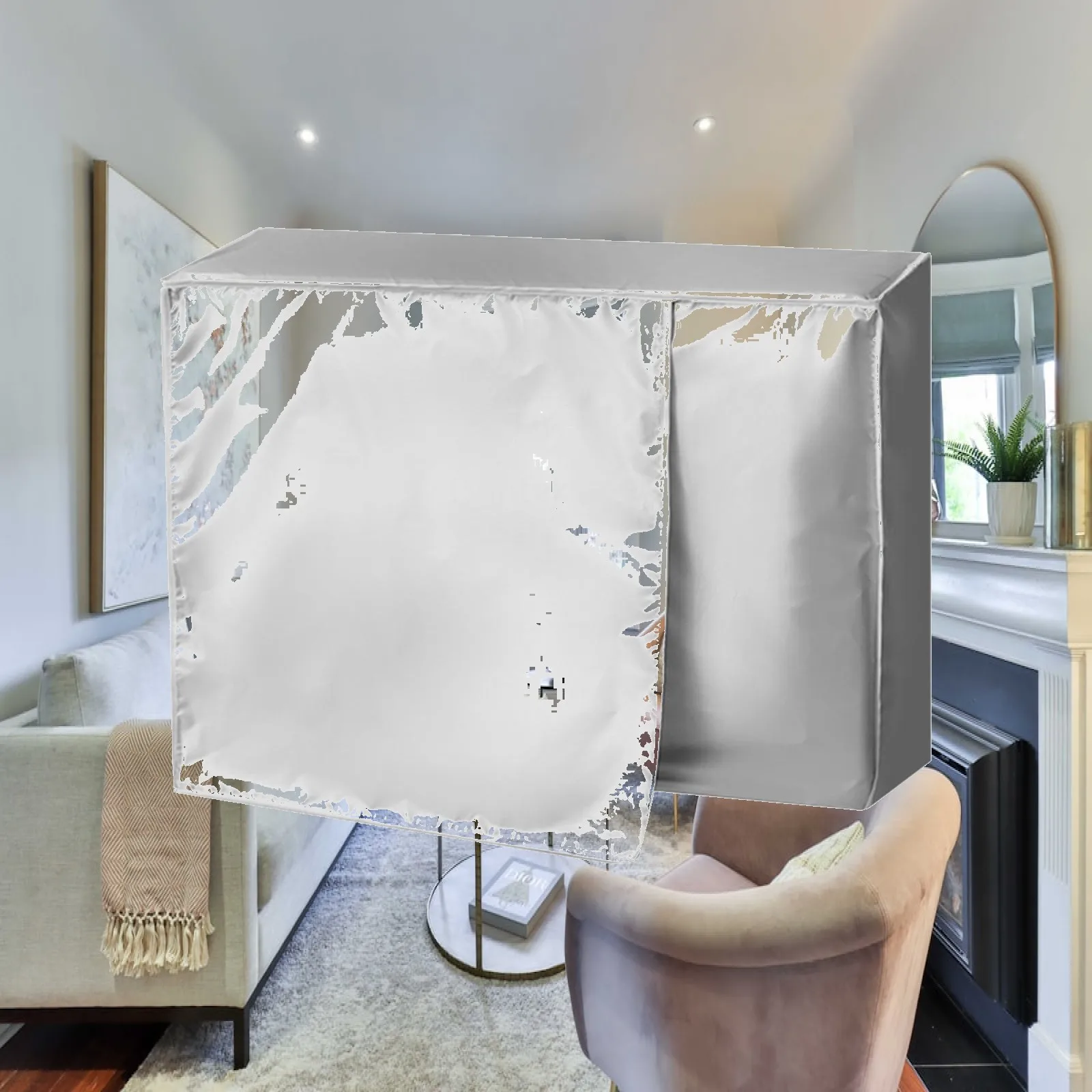 Thicken AC Conditioner Cover Outside Unit Waterproof Dustproof Sun Protection Silver Coated Polyester for Home Patio Use