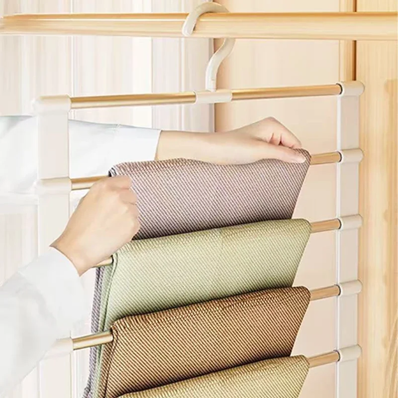Multi-Layer Pants Hanger Space Saving Closet Organizer Foldable Trousers Clothes Rack Wardrobe Storage