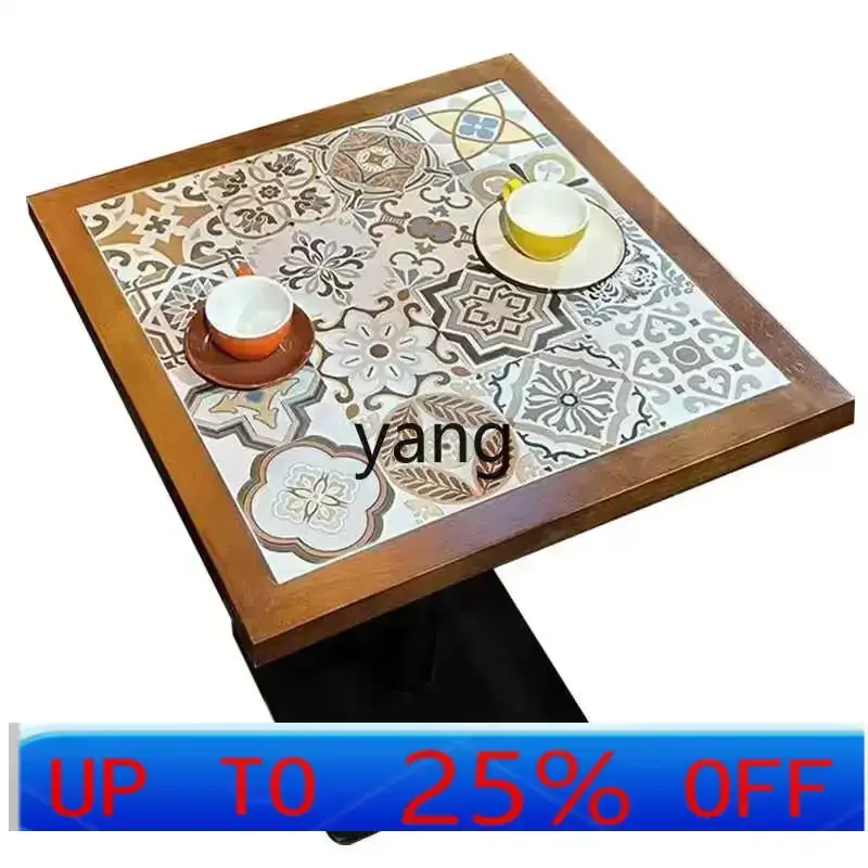 LMMcafe tables and chairs solid wood retro catering hot pot baking dessert shop bar table commercial