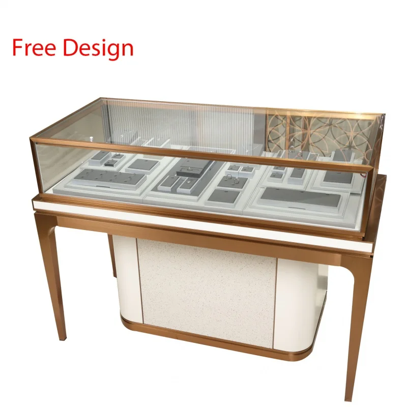 Customized-Design Wooden Used Custom Jewelry Showcases Aluminum Glass Acryl Display Stand Cabinet With Led Lig