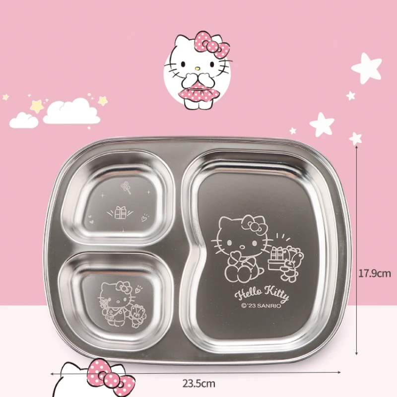 

Sanrio HelloKitty Gridded Dinner Plate MyMelody Cinnamoroll Kuromi Anime Cartoon Stainless Steel Childrens Cute Tableware Gift