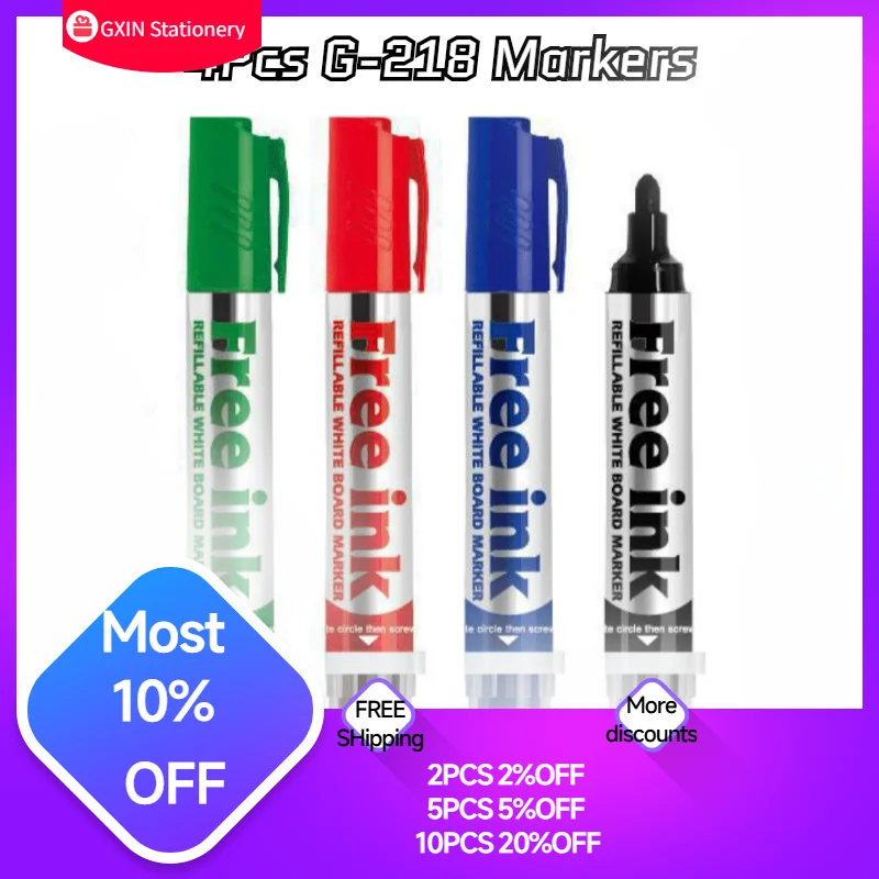 

Gxin G218 4Pcs Erasable Whiteboard Marker Back to School Useful Dry Erase Markers Offices Accessories Color Refillable Ink Pens