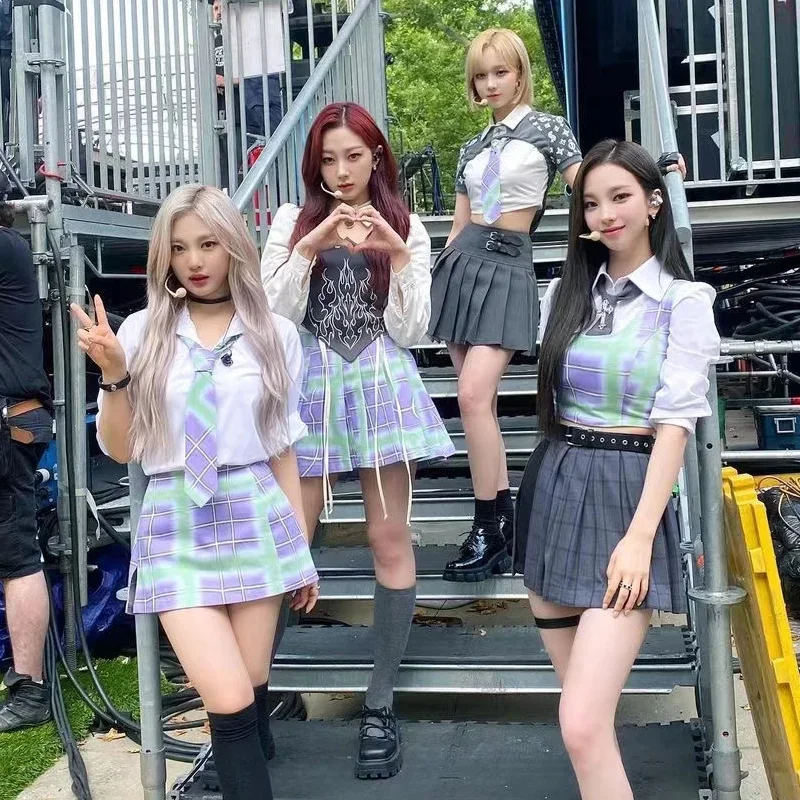 여성용 Kpop 아이돌 의류, 회색 플리츠 스커트, 재즈 댄스웨어, 댄서 복장, 음악 축제 복장, 레이브 스테이지 코스튬, JL4648, 겨울