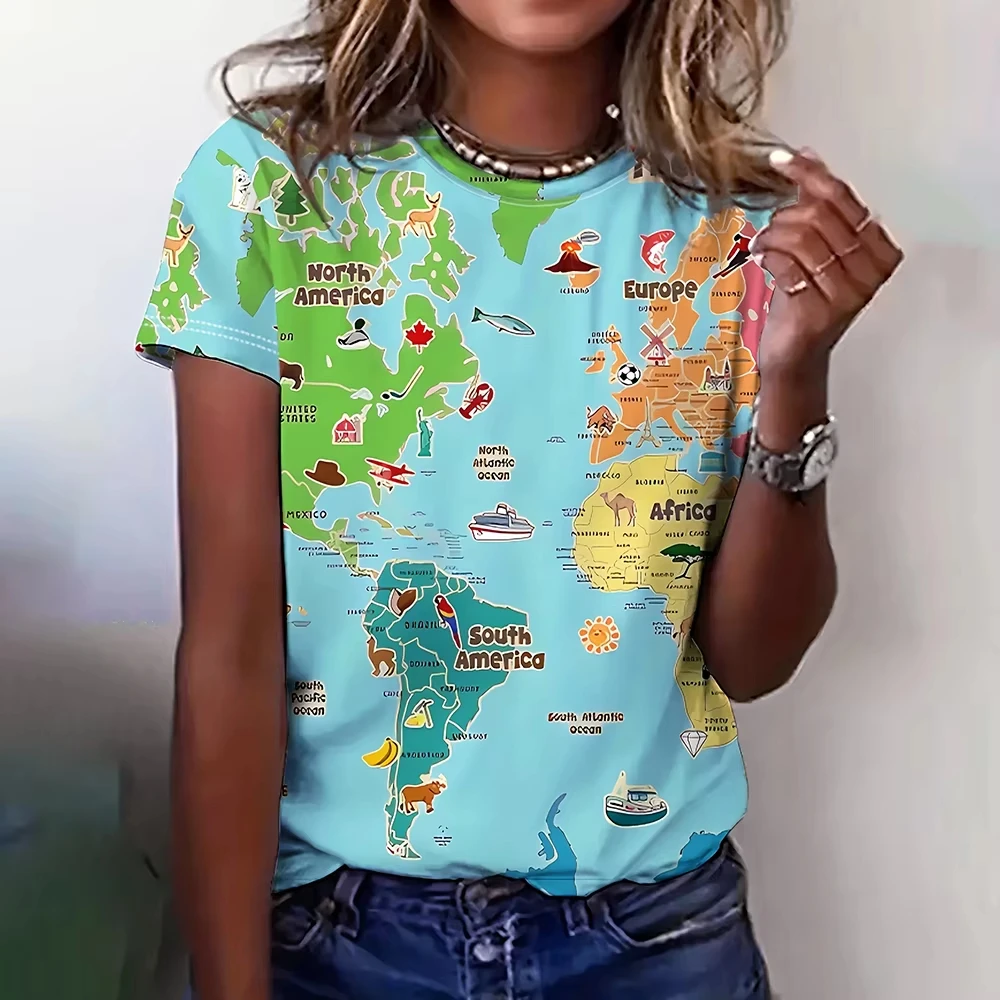 Mapa padrão impressão 3d camiseta masculina moda feminina plus size casual topos t vocação harajuku tshirt manga curta roupas femininas