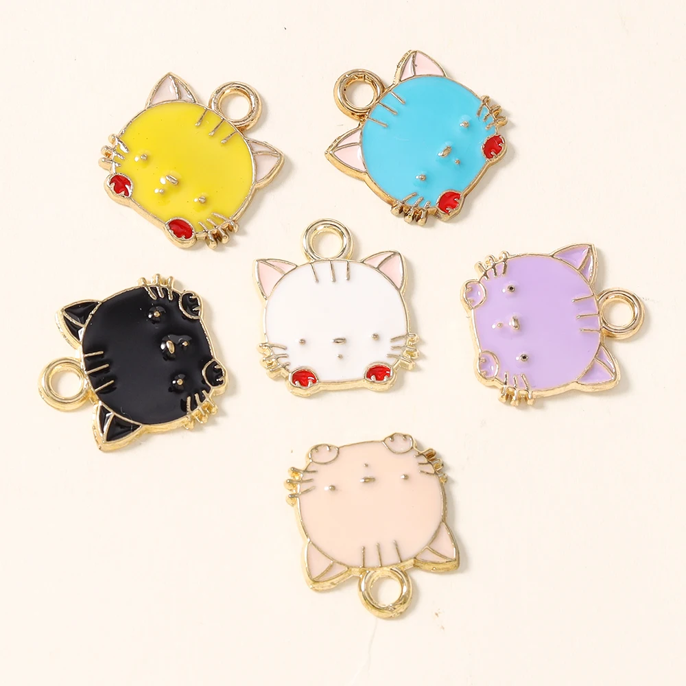 20 Stück 14*15mm Legierungs-Emaille Kawaii Katzen-Anhänger Haustier Kätzchen Charms für Niedliche Ohrringe Armband DIY Handgemachter Schmuck Bastelzubehör