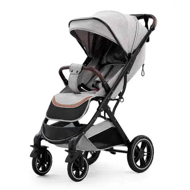 3-in-1 Canne kinderwagen, universele adapters, opvouwbare kinderwagen tot 25 kg, 4-wielige schokdemping, ruime reiswieg & grote wielen