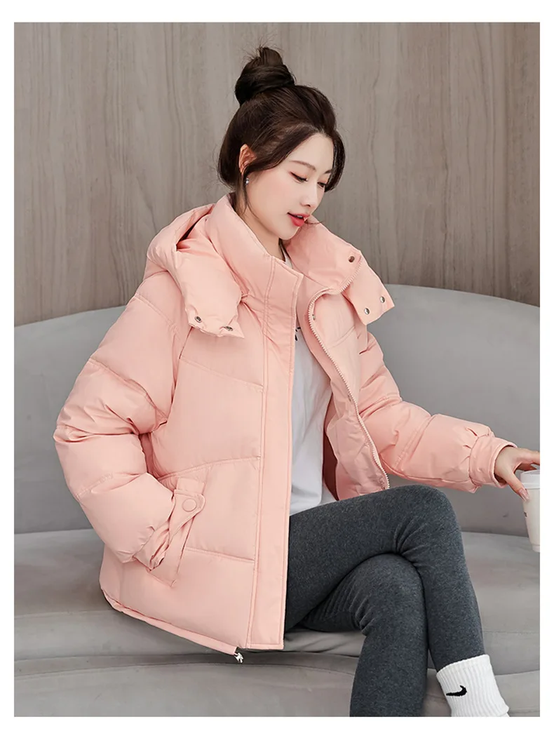 Winter Thick Puffer Coat Women Zip Up Windproof Russian Cold Weather Snow Jacket Detachable Hooded Outerwear Candy Color New