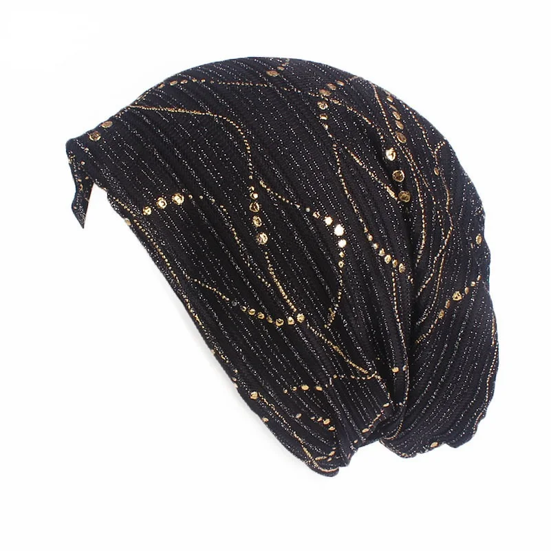 Spring/Summer Light Bright Thin Strip Decoration Double Fabric Breathable  Skullies & Beanies  Spring  Muslim BeaniesHat