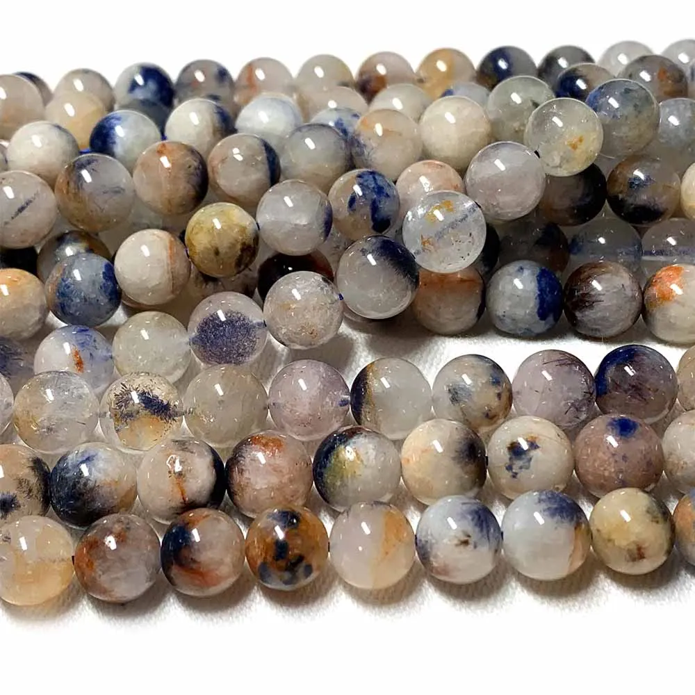 Veemake Blue White Dumortierite in Quartz Dumoyite Round Loose Beads For Jewelry Making Natural Crystal Gemstone DIY Bracelet