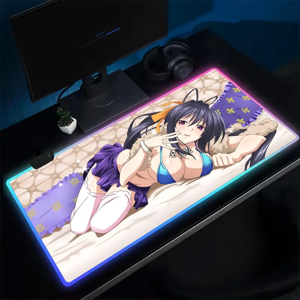 Alfombrilla de ratón DxD de escuela secundaria, alfombrilla de ratón para juegos de Anime, alfombrillas de mesa LED, alfombrillas de escritorio de goma retroiluminadas XXL RGB