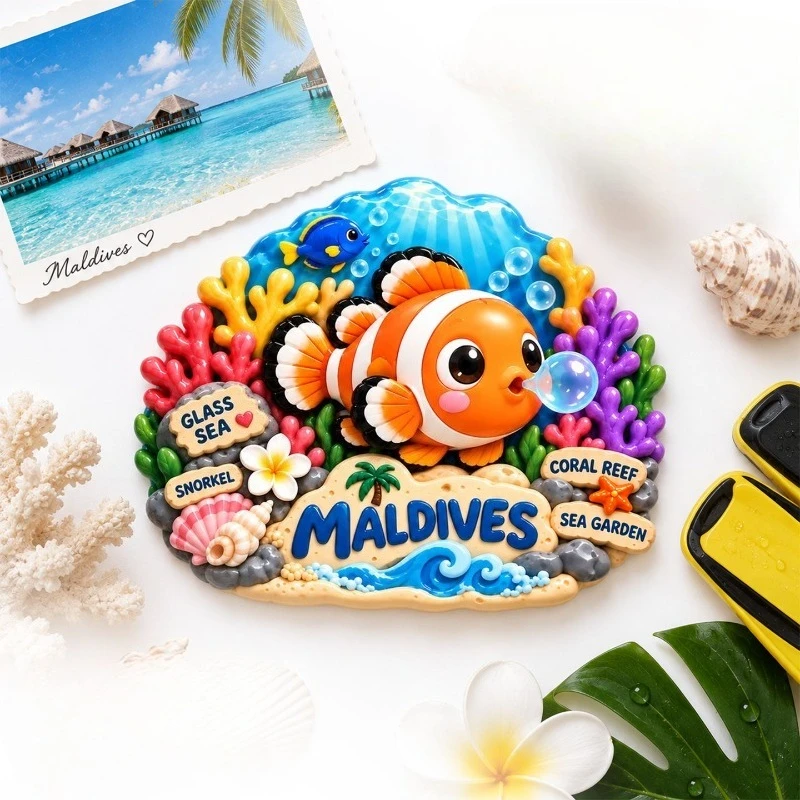Maldives Colorful Fish Coral Fridge Magnet - Vibrant 3D Ocean Souvenir Unique Tropical Gift for Travel & Marine Decor
