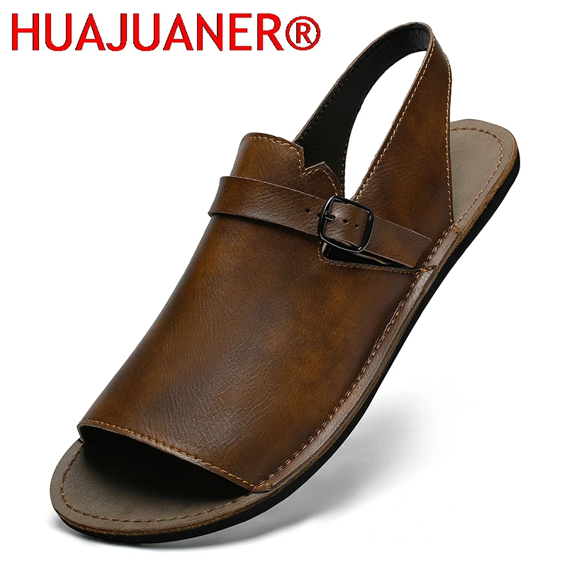 

Новые повседневные деловые мужские сандалии, мягкие удобные кожаные тапочки, нескользящие туфли на плоской подошве, официальная уличная мужская пляжная прогулочная обувь Sandaly