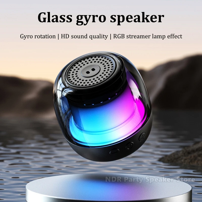 Tiktok رائجة البيع سماعة لاسلكية تعمل بالبلوتوث مكبرات الصوت المحمولة TWS مضخم صوت ستيريو الملونة مصباح لتهيئة الجو الإصبع الدوران صوت صغير