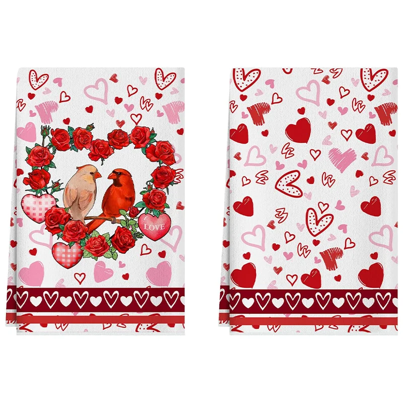 

2 шт., кухонные полотенца Lovebirds and Roses ко Дню святого Валентина, набор полотенец 40 см * 60 см, супервпитывающая мягкая чистящая ткань, полотенце для приготовления пищи, полотенце для приготовления чая, салфетка для рук, салфетка для чистки, украше