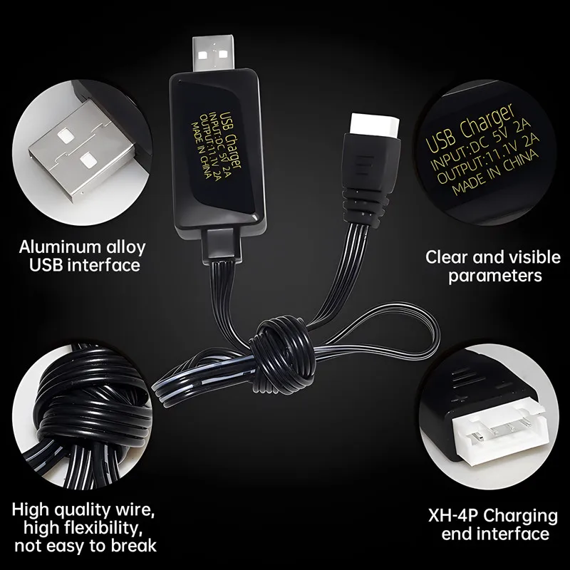 3s 11.1V ที่ชาร์จ USB 2A สำหรับรีโมทรถยนต์เรือโดรนปืนลมและของเล่น RC 11.1V สายชาร์จแบตเตอรี่ USB