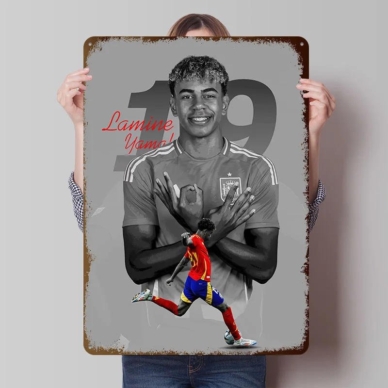 Lamine Yamal Soccer Printed Poster Customized Wall Art Retro Vintage Metal Tin Signs for Home Desk Decor Bedroom Decorations