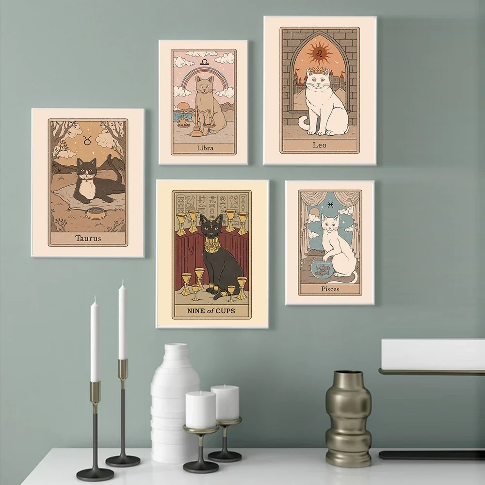 Constellation Posters And Prints Libra Leo Pisce Taurus Cat Wall Art Canvas Painting Nordic Kids Bedroom Home Decoration Picture